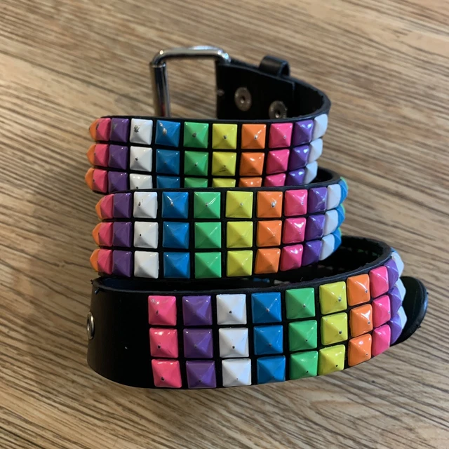 Hot Topic Y2K Rainbow Pink Black Studded Belt Fuschia Stud Emo Scene Women’s Med Hot Topic Y2K Rainbow Pink Black Studded Belt Fuschia Stud Emo Scene Women’s Med