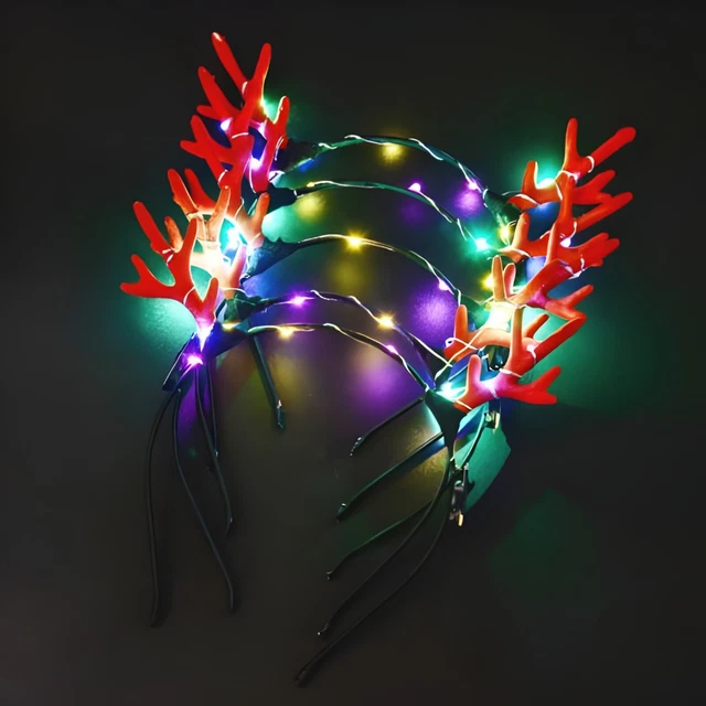 CHRISTMAS HEADBANDS LED Light Up Flashing Reindeer Antlers Costume