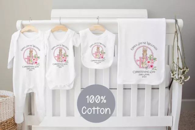 Baby's Christening  *Flopsy~Peter Rabbit *Baby Grow *Gro *Sleepsuit*Personalised