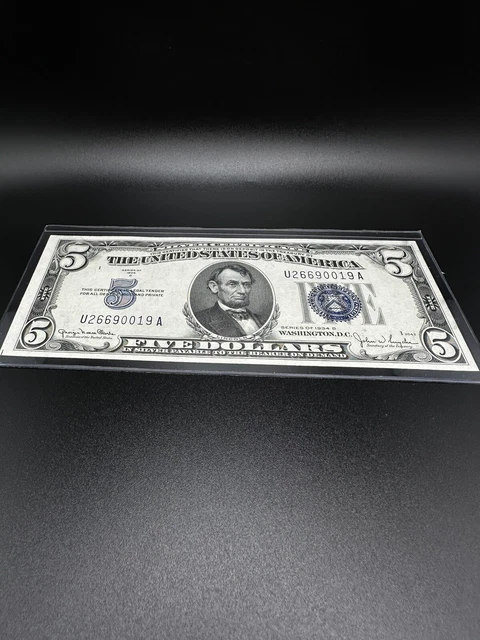 1934-D-$5 Dollars Silver Certificate very high grade .