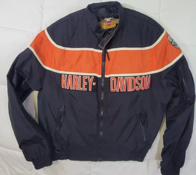 Harley Davidson Mens XL Racing Jacket Black Vintage Nylon Motorcycle Made In USA