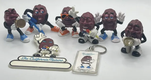 California Raisins Vintage Lot 6x PVC Figures, Keychain, Pin