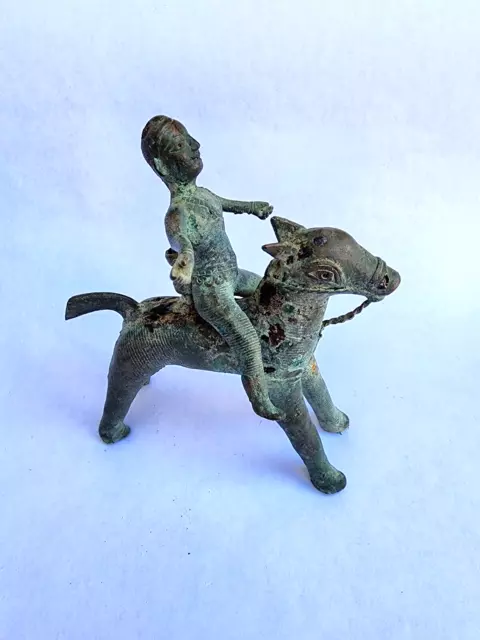 South Indian Bronze Statue God Shiva Riding on Horse Bhairava, Antique Vintage