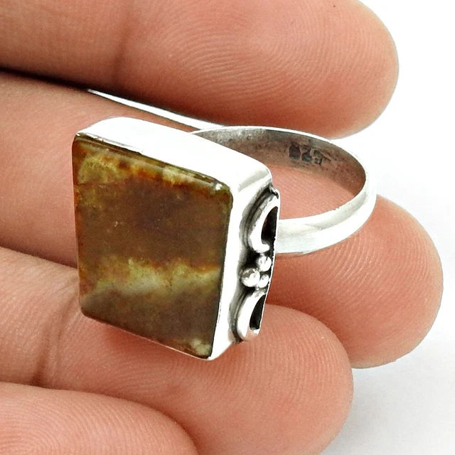 Natural Imperial Jasper 925 Silver Solitaire Ethnic Ring Size 8 For Women R19