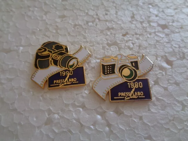 Job lot of 2 SLR camera shaped vintage Rare metal lapel pins