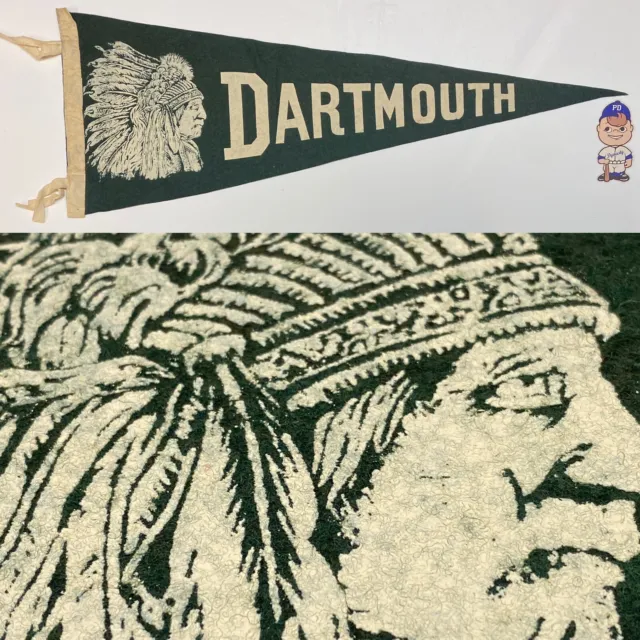 1950’s Vintage Dartmouth Big Green Indians College University Pennant 10x27.5