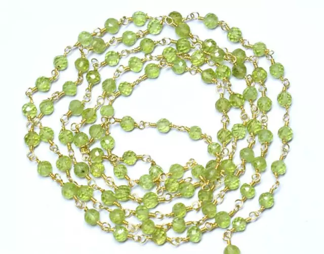 Vermail - Solid 925 Silver Link Chain - 1 Foot - Peridot Gemstone Beads #D1982