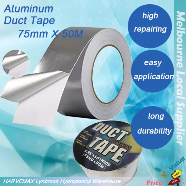 HYDROPONICS ALUMINUM FOIL Duct Tape Silver Sealing WaterProof 75mm*50m  Adhesive $17.55 - PicClick AU