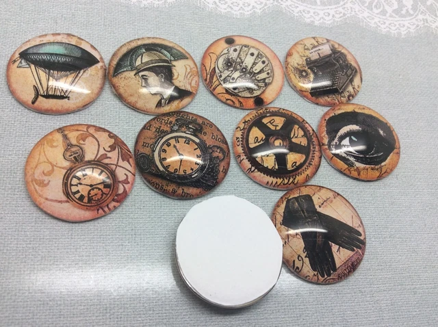 10 viktorianische Steampunk Cabochons 16-25 mm gemischt Rund Glas Charm Kuppel flache Rückseite 3