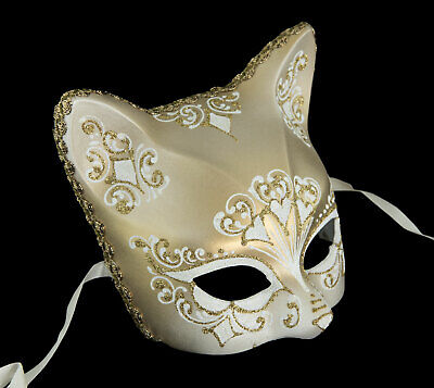 Mask from Venice Cat White Golden Florale Crafts - Luxury Painted Handmade 1946 3