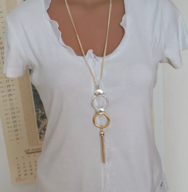 Bettelkette Statement Hals Modeschmuck Lang  Silber Gold