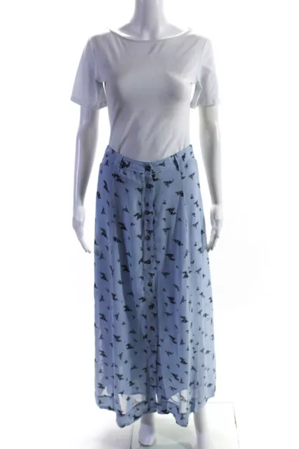 Ganni Womens Floral Button Front Midi A Line Skirt Light Blue Size FR 36