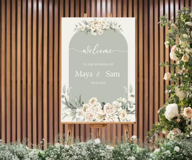 Printable A1 Custom Personalised wedding WELCOME SIGN green white