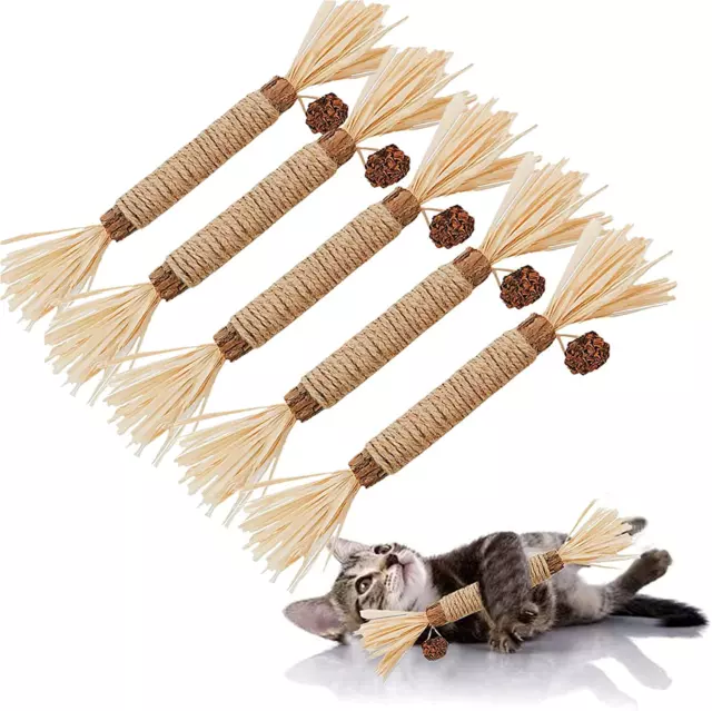 Catnip Toys, 5 Pack Natural Silvervine Chew Stick Cat Teeth Cleaning Toy,More At