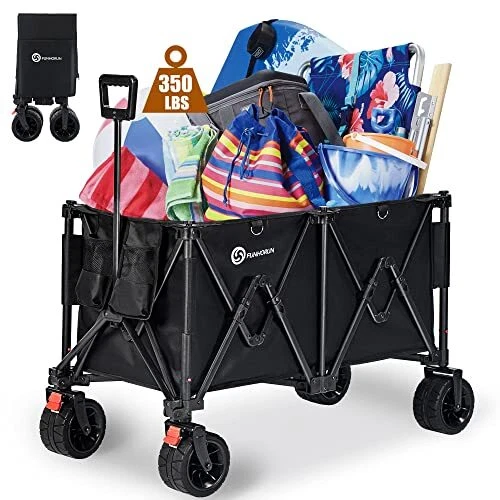 Collapsible Wagon, Heavy Duty Beach Wagon Carts Foldable with Big Detachable