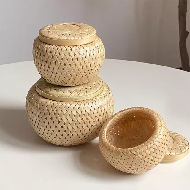 Hand Woven Storage Bamboo Baskets with Lids Small Round Tea Box Storage Baske б*