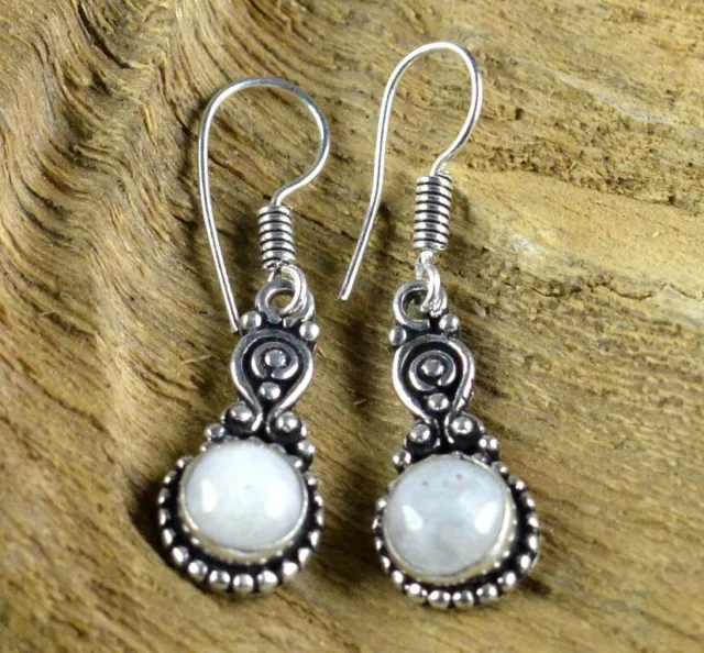 Natural Rainbow Moonstone Gemstone 925 Sterling Silver Plated Ethnic Earrings