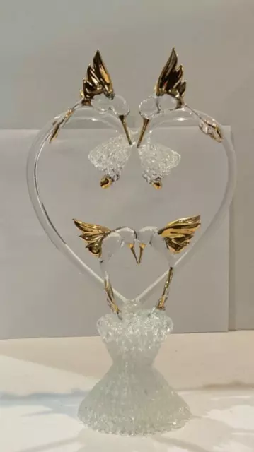 Wedding Cake Topper Handblown Glass Bells 4 Hummingbirds with Heart T15