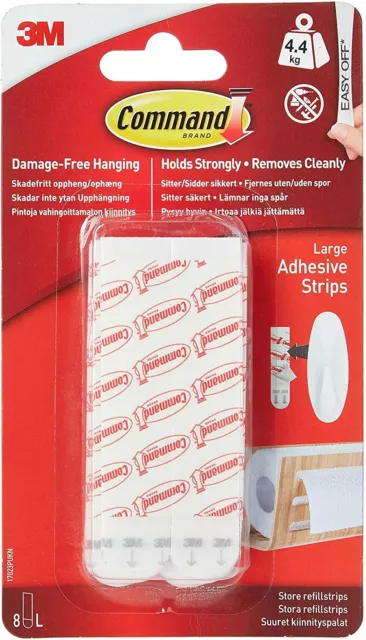 3M Command LARGE Mounting Replacement Refill Strips ADHESIVE Hanging PACK OF 8