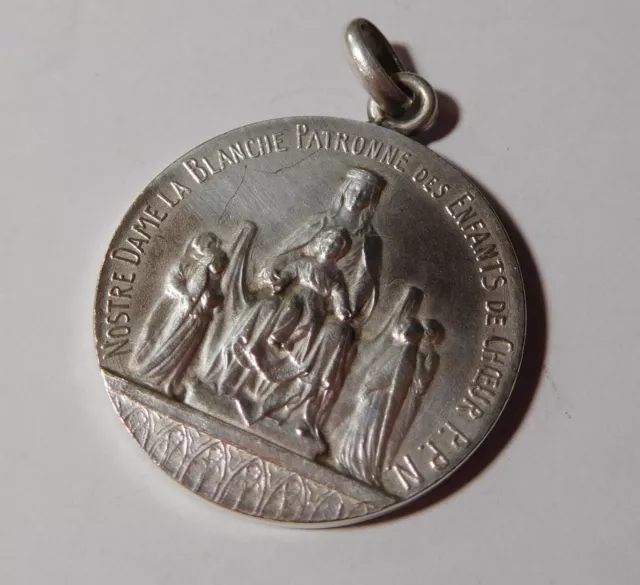Médaille religieuse ancienne " Notre Dame la blanche patronne " - metal argenté