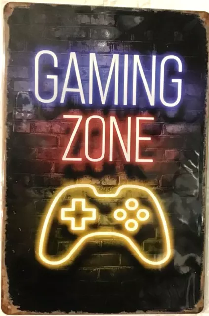 TIN SIGN 8x12 Video gamer zone man cave teen funny neon play station xbox C22