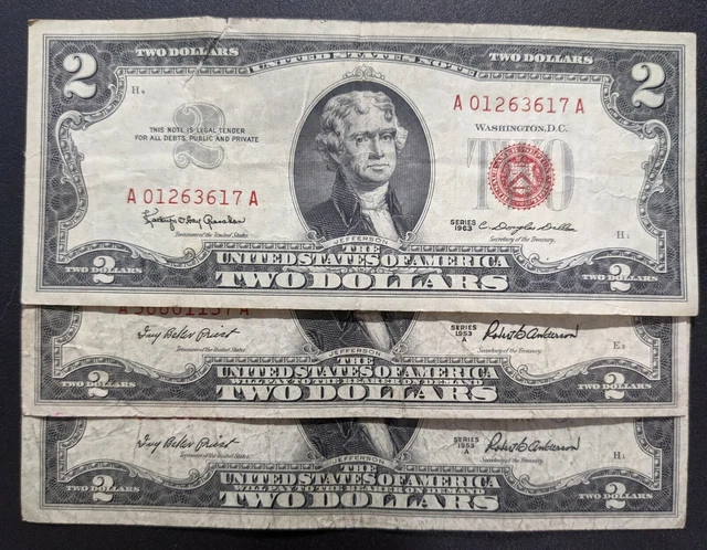 $2 Two Dollar Red Seal Well Circulated One Note