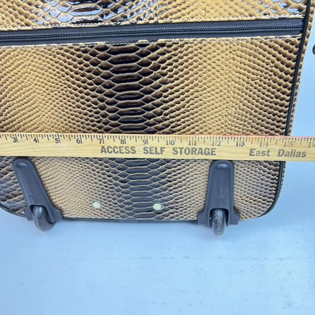 Samantha Brown New 2 Piece Gold/ Brown Trim Carry On Croco Luggage Rolling Bag 18