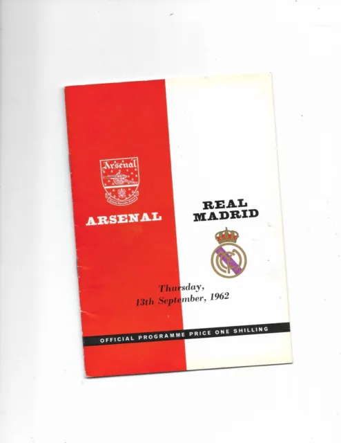 Arsenal v Real Madrid 13-9-1962 friendly football  programme