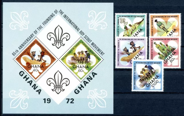 Ghana 479-483 A + Block 47 Mint Boy Scouts #HO401