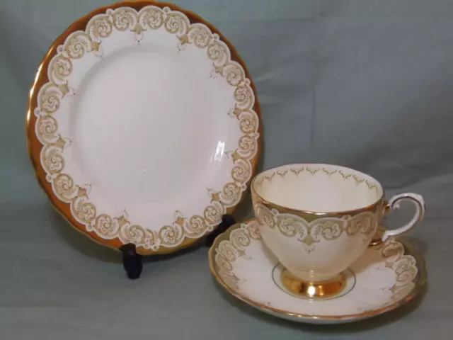 Plant Tuscan Bone China Trio Tea Cup Saucer Side Plate Ivory Cream & Gilt  6708A