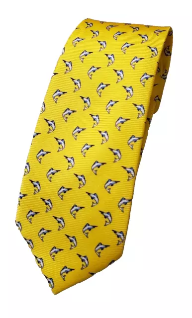 CAPE COD NECKWEAR Yellow with Blue Shark Print Silk Tie $17.99 - PicClick