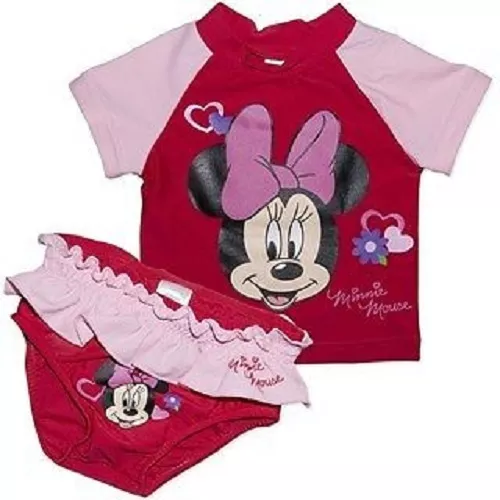 Baby Girl Minnie Mouse 2  Piece Pink & Red  Swimwear Rashie Just Gorgeous
