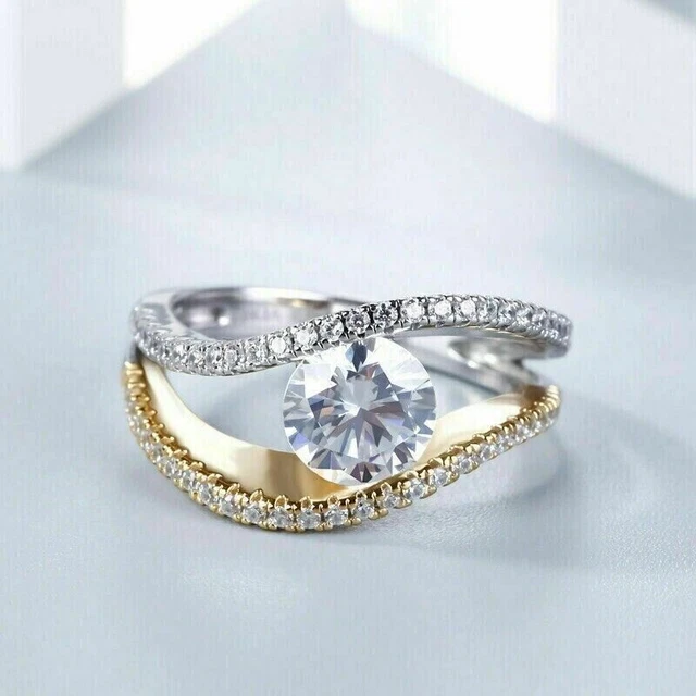 Bague de fiançailles simulée coupe ronde de 2,00 ct, finition en or...