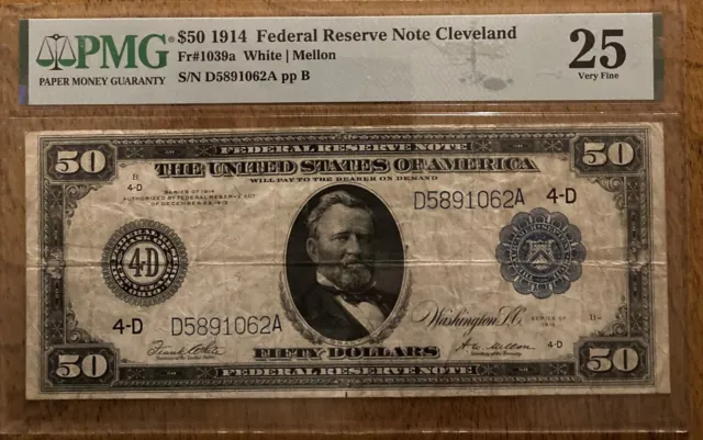 1914 PMG 25 50 dollar Federal Reserve Note, Cleveland District