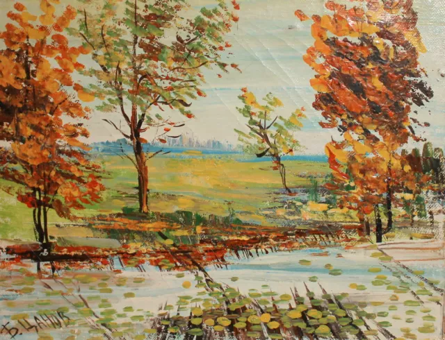 Vintage impressionist oil painting landscape river signed