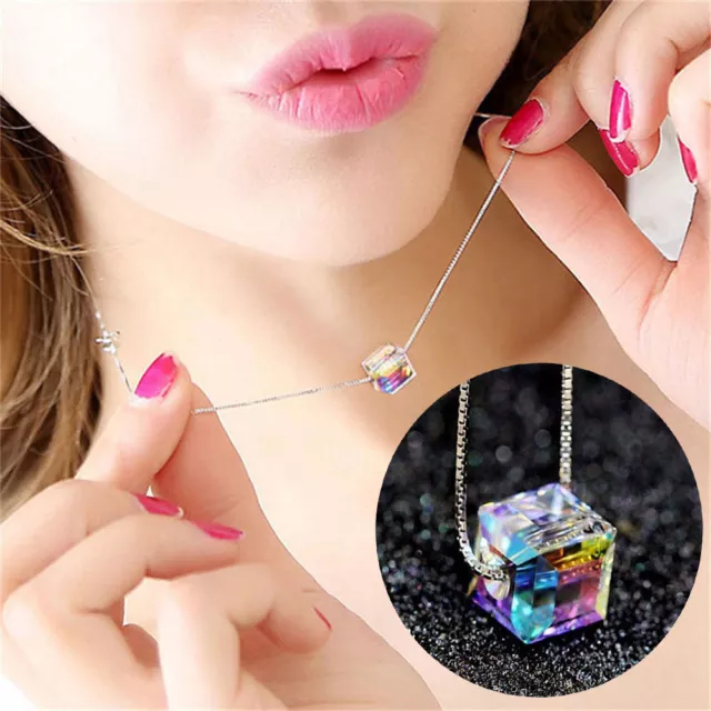Fashion Womens Jewelry Magic Cube Silver Crystal chain Necklace Pendant Gift New 2