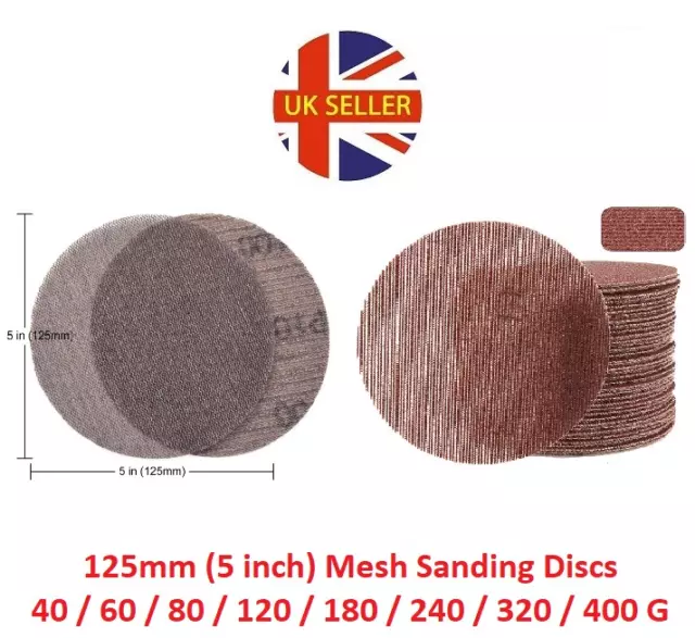 125mm 5" Mesh Sanding Discs 80 120 180 240 320 400 HookLoop Orbital Sander