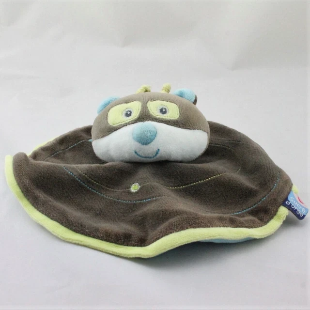 Doudou plat rond ours chat marron bleu vert SUCRE D'ORGE - 19310
