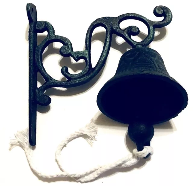 Door Bell Dinner Bell Wall Mount Black & Green Cast Iron Rustic Old Fashion New