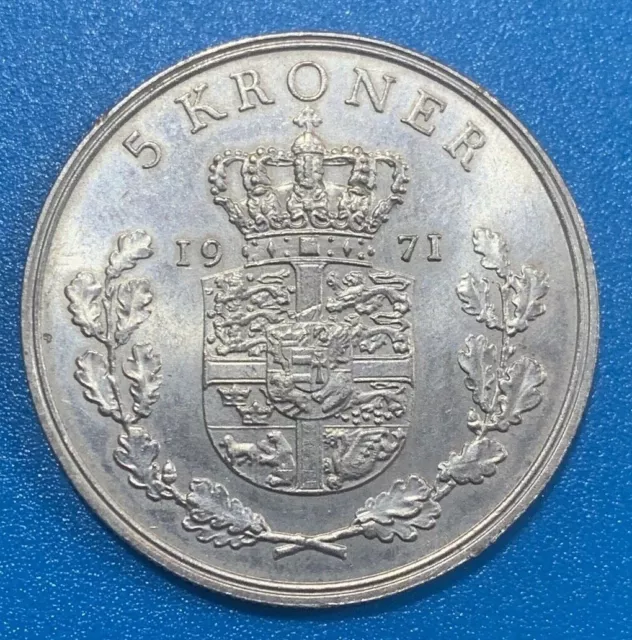 1971 Denmark 5 Kroner - Frederik IX Coin 33mm