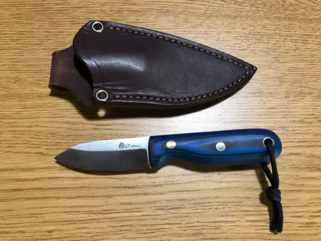 LT Wright Knives, O1 Tool Steel, Blue/Black G10 Handle, Leather Sheath