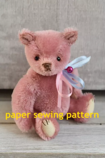 Paper sewing pattern to make 'Ada' mini teddy bear - 4.5" tall