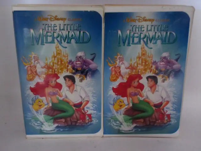 2 Vintage The Little Mermaid Disney Black Diamond VHS Tapes Banned Cover Clamshe