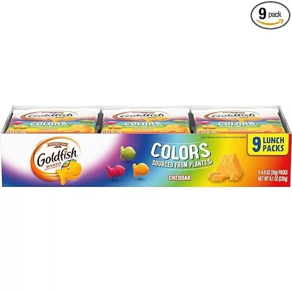 Goldfish Baked Snack Crackers Cheddar Colors, 0.9 oz, 9 Pack; Fast Free Shipping