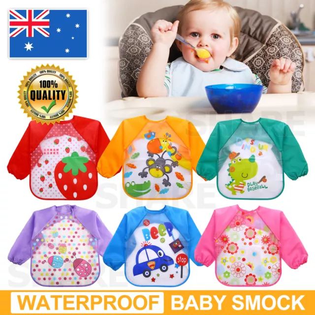 Children Baby Kids Toddler Waterproof Long Sleeve Art Smock Feeding Bib Apron