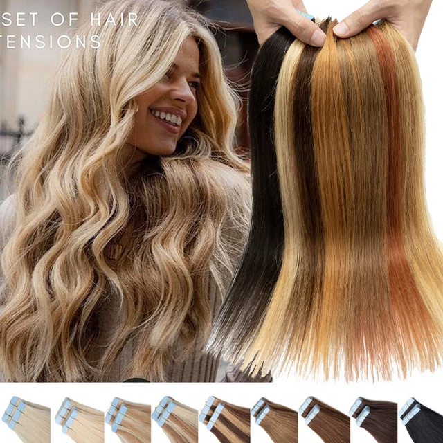 Extensiones de cabello humano con cinta rusa trama en piel Remy cabeza completa espesor 200gr