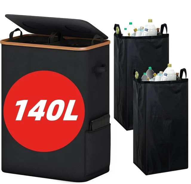 141L Pfandflaschen Sammelbehälter - Faltbar Mit 2 Fächern & Tragetaschen