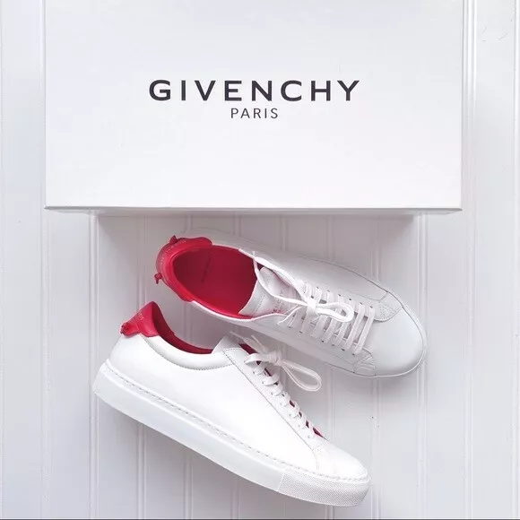 Givenchy Urban Street Leather Low Sneakers White & Red Size 45 US 12 NEW in Box!