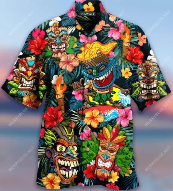 Aloha Tiki Tiki Awesome Hawaiian Shirt Unisex Summer Short Sleeve S-5Xl