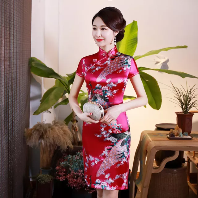 Vintage Style Cheongsam Chinese Womens Mini Qipao Dress Print Flower Summer